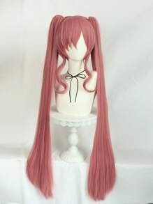 合成发双马尾辫角色扮演假发超长直发白色双爪夹式马尾辫角色扮演假发洛丽塔假发双马尾辫编织假发带刘海无胶耐热纤维发高密度自然假发女士装扮假发动漫漫画卡通服装角色扮演假发万圣节派对超长双辫角色扮演假发成人装扮假发节日礼物 - 粉色 - 查看 4