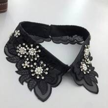 1入組紗質假領子、手工珠飾領子,時尚多功能可拆卸領子,適用於服裝 - 黑色 - 查看 3