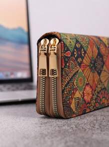 1pc High-Quality Multi-Functional Clutch Wallet Large Capacity Multiple Card Slots Retro Style Dual-Zipper Design For Women Wallet Purse Wallet Long Wallet Wristlet Wallet