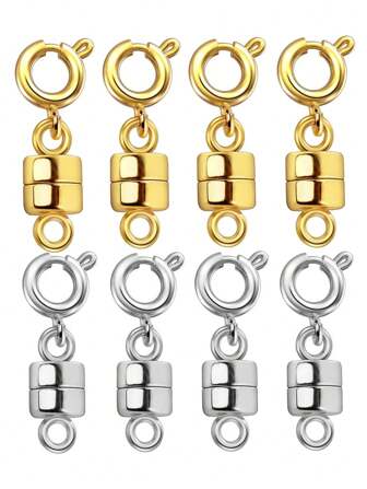 Stainless Steel Single Strand Magnetic Necklace Clasps And Gold/Silver Plated Bracelet Converter Clasps, Used For Extending Bracelets And Making Jewelry, Round Shape, Transparent Gift Box Pack
