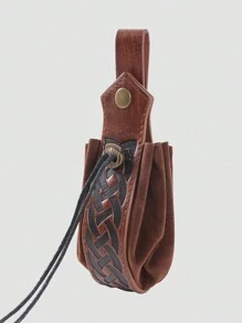 Set de 4 piezas de cinturón de estilo vintage marrón de piel sintética con cordón y brazaletes con cordones - Disfraz de Renacimiento - Marrón - Ver 4