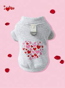 1pc Pet Clothes Puppy Kitten Outfit Light Gray Solid Hoodie With Heart Pattern - Grey - View 2