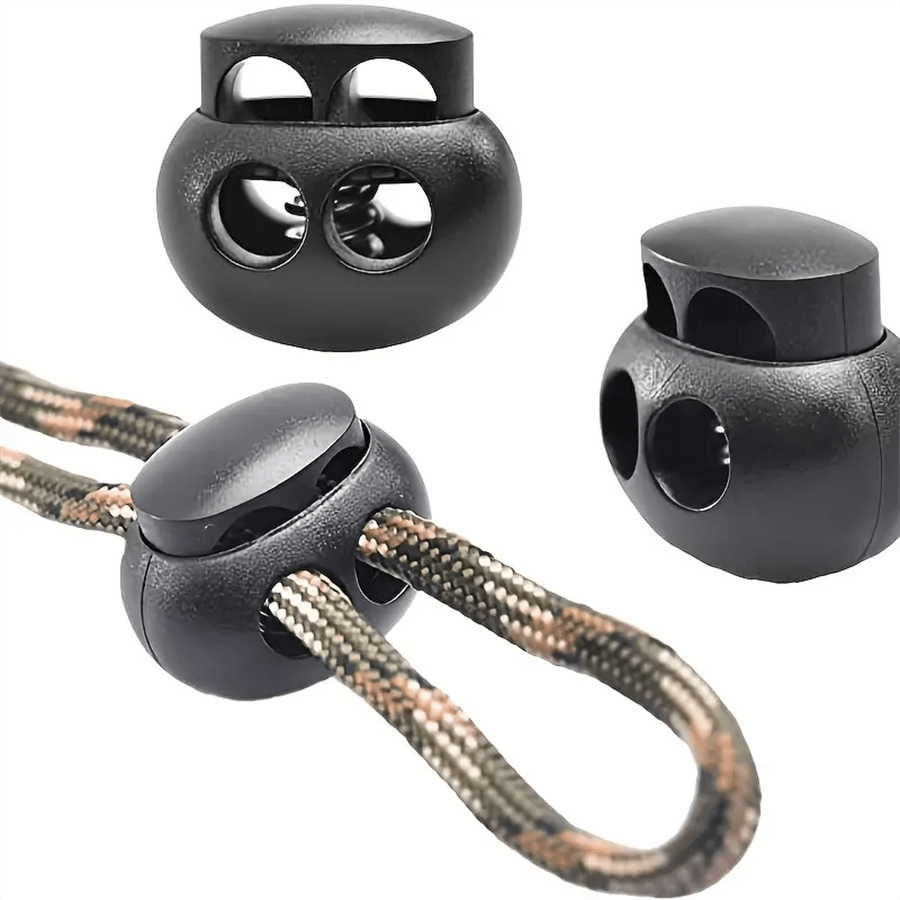 10 Pack Spring Cord Lock End Stopper Fastener Slider Toggles Clip Double Hole Round Ball Plastic For Drawstrings Lanyard Paracord Elastic Bungee Shock Cord Rope