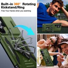 Unbeinst Compatible With Samsung Galaxy S24 Ultra Case, S24 Ultra Case Built In Slide Camera Cover & Rotatable Kickstand Ring [2 * Screen Protector] Shockproof Protective Case Compatible With Samsung S24 Ultra - Olive Green - View 4