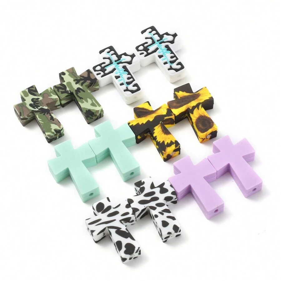 5pcs Silicone Cross Bead Pendants DIY Jewelry Making, Keychain Craft Focal Beads - Silicone Beads - View 1