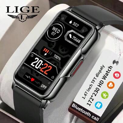  LIGE Smart Calling Watch, Features: Heart Rate, Blood Oxygen, Blood Pressure, Sleep Monitoring, Fitness Tracking, Sports Modes, Step Count, Calorie Tracking, Health Monitoring, IP67 Waterproof, Call & Message Notifications, Multiple Sports Modes (For Men & Women)