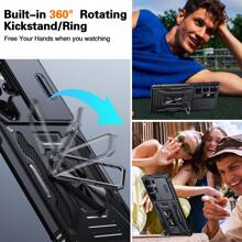 Unbeinst 兼容三星Galaxy S24 Ultra手機殼，S24 Ultra手機殼內置滑動相機蓋和可旋轉踏板環[附2個屏幕保護貼]，防震保護手機殼，與三星S24 Ultra兼容 - 黑色 - 查看 4