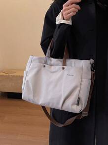 Casual & Simple Color Block Women's Tote Bag,Preppy Book Bag For Book Week - Grey - View 2