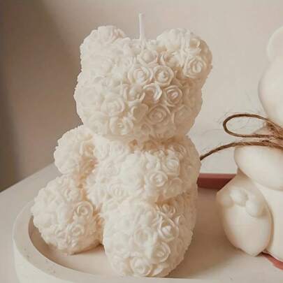 3d 玫瑰熊蜡烛和石膏模具、礼品蜡烛制作工具、芳香蜡模具、DIY 工艺动物和花童环氧树脂套件、肥皂、石膏着色模具、蜡烛家居装饰、粘土制作工具