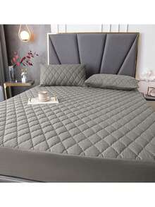 1pc Solid Color Diamond Pattern Bedspread, Skin-Friendly Waterproof Bedspread For Home And Dorm Room(Sheet Only, Pillowcase Not Included), Winter, Room Decor - Xám - Xem 4