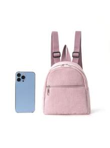 1pc Mini Cute Solid Color Corduroy Children's Backpack, Suitable For Girls, Elementary Students, School, Travel And Vacation, Holiday Gift