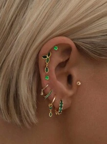 Ensemble De 8 Boucles D'oreilles Clou En Pierre Naturelle Et Zirconie De Couleur Vert Fabuleux Pour Femmes, Adapté À Une Utilisation Quotidienne, Rendez-vous, Fête Et Travail