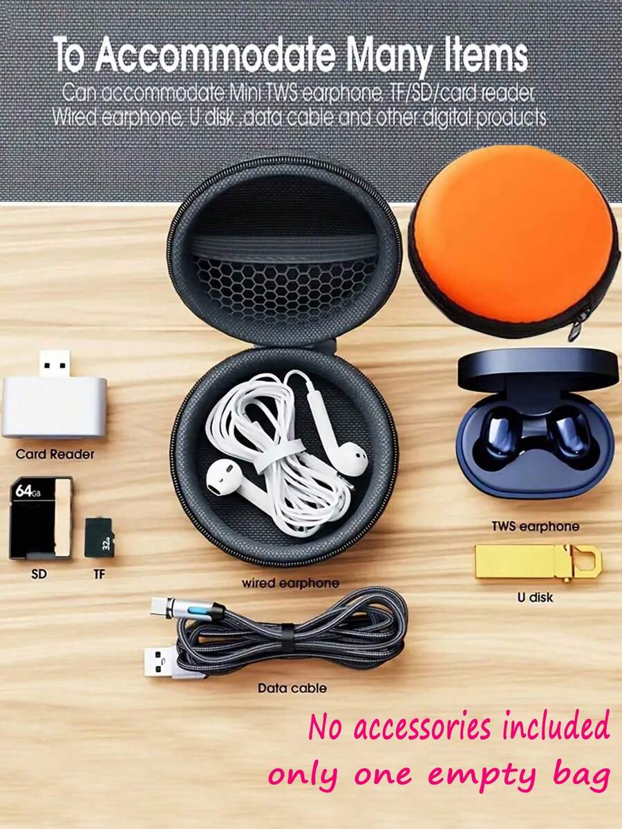 1pc Orange EVA Round Headphone Storage Bag Data Cable Charger Storage ...