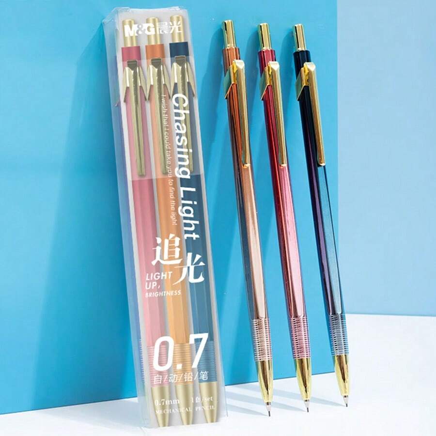chenguang M&G X-Glow Series Metal Press Mechanical Pencil For Students Exams Writing Note-Taking, 3pcs 0.7mm - Black - View 1