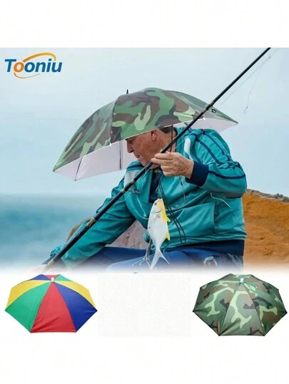 1入組便攜式戶外傘帽，防UV、防水，野營、釣魚頭戴式戶外用品