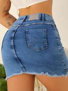Women Denim Skirts - Rửa nhẹ - Xem 2