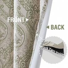 Room Darkening Curtains Linen Textured Medallion Drapes For Bedroom, Damask Pattern Vintage Window Treatments - 綠色 - 查看 4