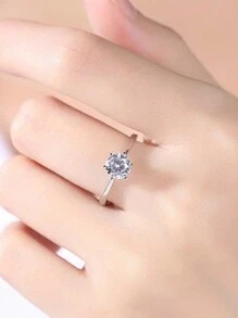 1 件女式可調尺寸銀色莫桑石六爪單石戒指配 1 克拉鑽石女孩適合婚禮、晚會和日常生活 - 銀色 - 查看 4