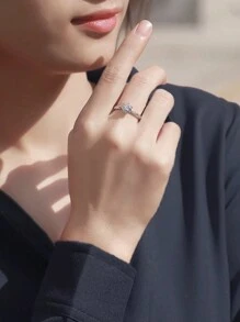 1 件女式可調尺寸銀色莫桑石六爪單石戒指配 1 克拉鑽石女孩適合婚禮、晚會和日常生活 - 銀色 - 查看 8