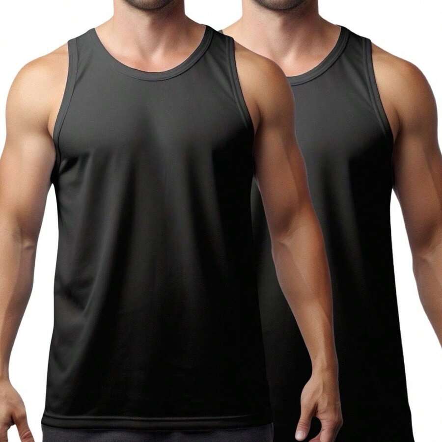 KIT 2 Camiseta Regata Preta Dri Fit Masculina Academia Treino Sport Corrida Dry Fit - Preto - Visão 1