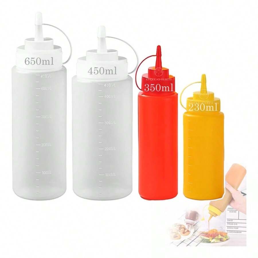 4 Plastic Dispensing Bottles For Sauce, Mayonnaise, Catsup, Mustard For BBQ, Roast Meat, Roast - 彩色 - 查看 1