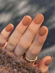 Embellezca Su Aspecto Con 24 Piezas De Uñas Postizas Cuadradas Cortas, De Color Camello Sólido Y Mate Para Llevar En El Día A Día Y En Festivales - Multicolor - Ver 1