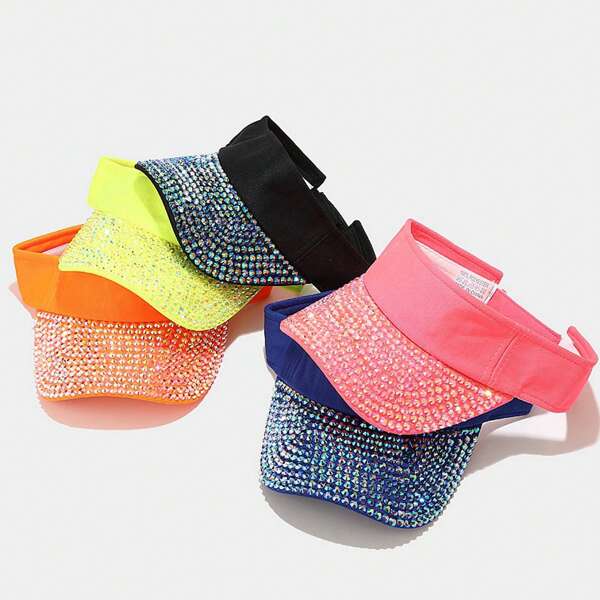 Rhinestone Decorated Crown Sun Protection Open Top Baseball Cap, Fashionable Bling Sporty Sun Hat For Summer Beach