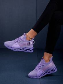 Zapatos De Carrera Con Cuchilla Te Tejido Transpirable De Moda Para Mujer, Calzado Con Suela Suave Antideslizante Y Cordones Cómodos Para Actividades Al Aire Libre - Multicolor - Ver 2