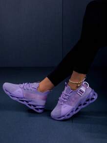 Zapatos De Carrera Con Cuchilla Te Tejido Transpirable De Moda Para Mujer, Calzado Con Suela Suave Antideslizante Y Cordones Cómodos Para Actividades Al Aire Libre - Multicolor - Ver 4