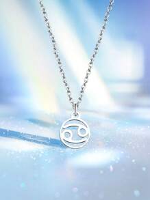 1pc Zodiac Sign Optional Titanium Steel Pendant Necklace, Double Sided Polished Stainless Steel Sweater Chain - Twelve Zodiac Signs - View 5