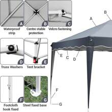 Gazebo 3 x 3 M 3 M Estable Plegable invernal de invernal Gazebo Tienda de jardín plegable, carpa de fiesta emergente, carpa plegable con 4 paredes laterales, protección UV más de 50 años más de metal para acampar (gris) - Gris - Ver 6