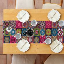 1 pièce Chemin de table en lin à imprimé Mandala bohème rétro pour décoration