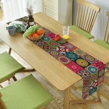 1 pièce Chemin de table en lin à imprimé Mandala bohème rétro pour décoration