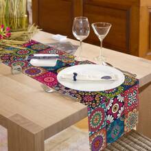1 pièce Chemin de table en lin à imprimé Mandala bohème rétro pour décoration