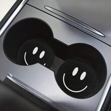 2入組快樂微笑臉吸水汽車杯墊 - 汽車內飾配件,適用於女性和男性,汽車車輛和家用桌面杯墊 - 黑色 - 查看 4