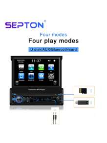 1入組SEPTON MP5 1 DIN 7英寸車用立體聲收音機高清觸控屏幕通用自動伸縮，支援FM/TF/USB+後置攝像頭，車載收音機MP5多媒體影音播放器 - 軍綠色 - 查看 5