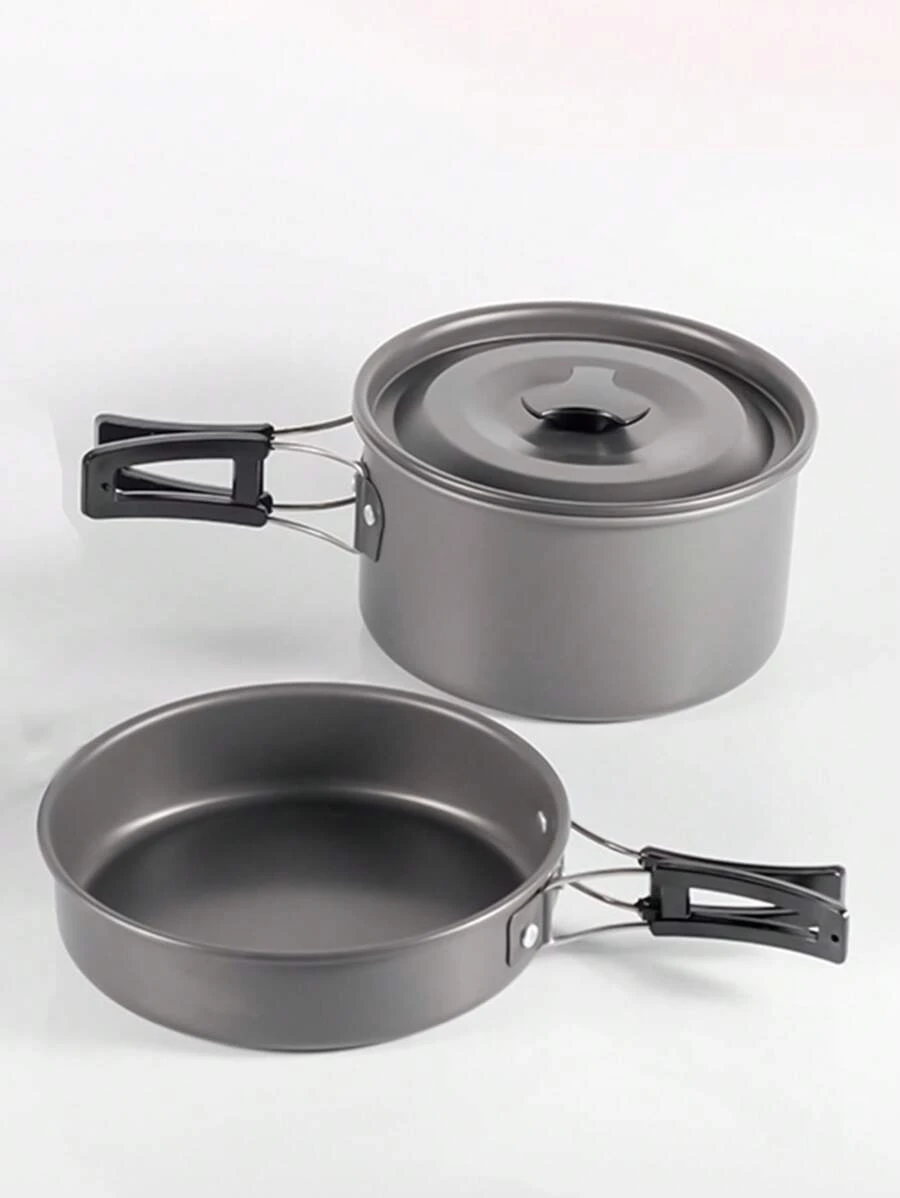Camping Cookware Set For 1-3 Persons, Portable Frying Pan, Outdoor Bbq Cooker Pot, Non-Stick Pan - Dark Grey - View 1