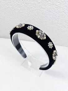 1件/2件套女士奢华珍珠水钻发箍，适合生日、派对、婚礼等场合佩戴，是理想的头饰、发带、美发家居饰品。 - 黑色 - 查看 3