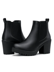 Comfyshoes Women's Fashion Platform Chelsea Chunky Boots - 黑色 - 查看 5