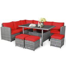 7 PCS Patio Rattan Dining Set Sectional Sofa Couch Ottoman Garden White\Red\Black - Đỏ - Xem 10