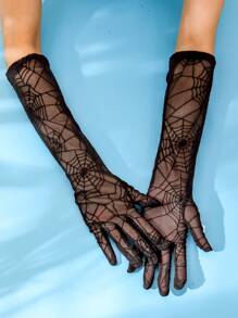 1 đôi găng tay ren nữ, dài, hở ngón, thoáng khí, thiết kế mạng nhện, viền hoa gợi cảm, thích hợp cho lái xe, đi xe máy, đám cưới vào mùa xuân/hè. - găng tay ren - Xem 7