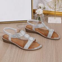 Brown Roman Sandals With Open Toes And Air-Permeable Design, Easy To Wear And Suitable For Variety Of Outfits, Designed For Spring/Summer - Silver - View 8