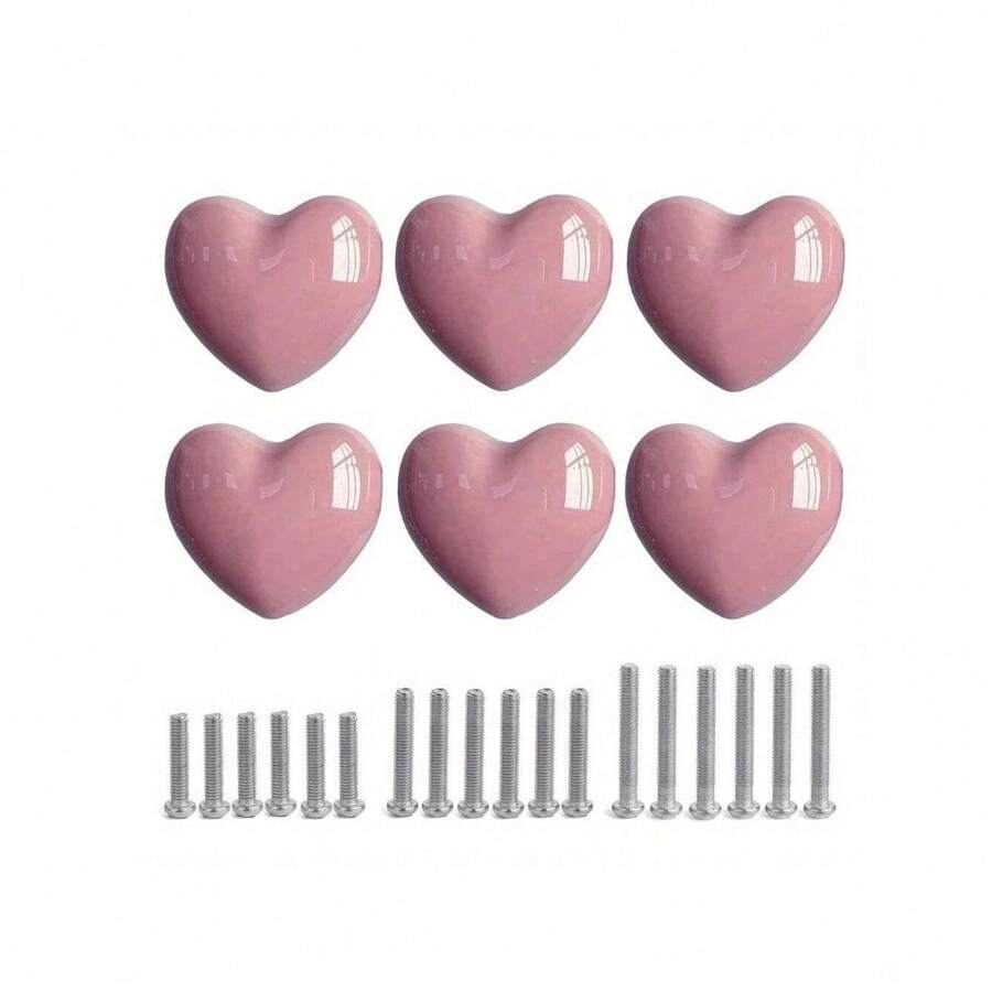 1/3/5/6/7/9/10/11/13/15/18/20pcs Ceramic Drawer Knobs Heart Shape Cabinet Dresser Pulls Handles With 3 Sized Screws, Kitchen Furniture Knobs For Closet Cupboard Wardrobe