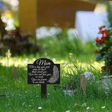 1 件紀念失去母親墳墓標記紀念牌匾樁壓克力墓碑墓地防水黑色紀念花園樁同情羽毛墳墓樁墳墓裝飾戶外庭院墳墓防水墓地裝飾（媽媽）