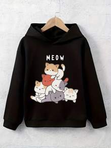 Áo nỉ nỉ in họa tiết màu đen dáng casual cho bé trai tuổi teen, thích hợp cho mùa Thu/Xuân/Đông. - màu đen - Xem 1