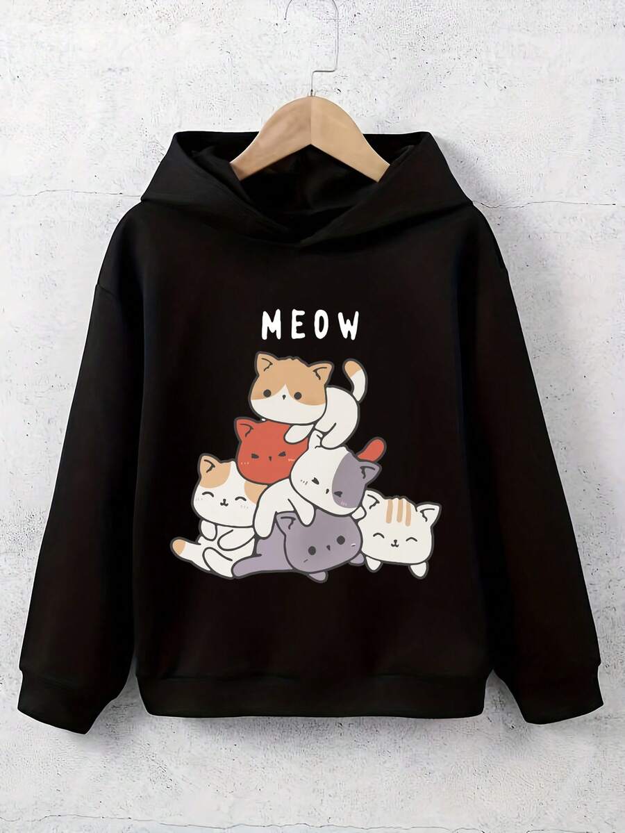 Áo nỉ nỉ in họa tiết màu đen dáng casual cho bé trai tuổi teen, thích hợp cho mùa Thu/Xuân/Đông. - màu đen - Xem 1