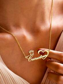 1入組不鏽鋼個性化定制名字項鍊，適用於女性、媽媽、姐妹、女孩、母親節、愛心，可選擇1-12個字母和數字進行定制的鈦鋼項鍊，適用於情人節、生日、紀念日、畢業等高端禮品 - 銀色 - 查看 6