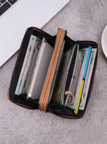 1pc High-Quality Multi-Functional Clutch Wallet Large Capacity Multiple Card Slots Retro Style Dual-Zipper Design For Women Wallet Purse Wallet Long Wallet Wristlet Wallet