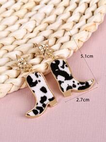 1pair Creative & Unique Western Cowboy Style Cow & Leopard Print Boot Shaped Earrings With Retro & Fashionable Design
