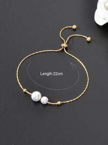 1pc Elegant Faux Pearl Decor Gold Chain Adjustable Bracelet For Women Party Daily Jewelry